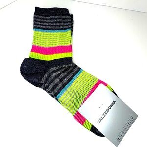 Black, Silver, Neon Green, Neon Pink Sparkle Glitter Striped Ankle Socks NWT